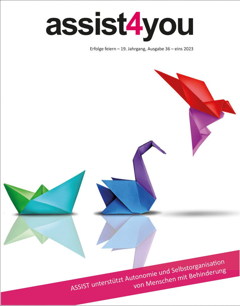 Das Cover der Ausgabe assist4you 2023 zeigt Vögel aus  gefaltetem Papier.