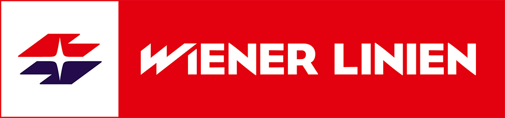 Logo der Wiener Linien (Rotes Rechteck mit weißem Text) und Symbol an der linken Seite
